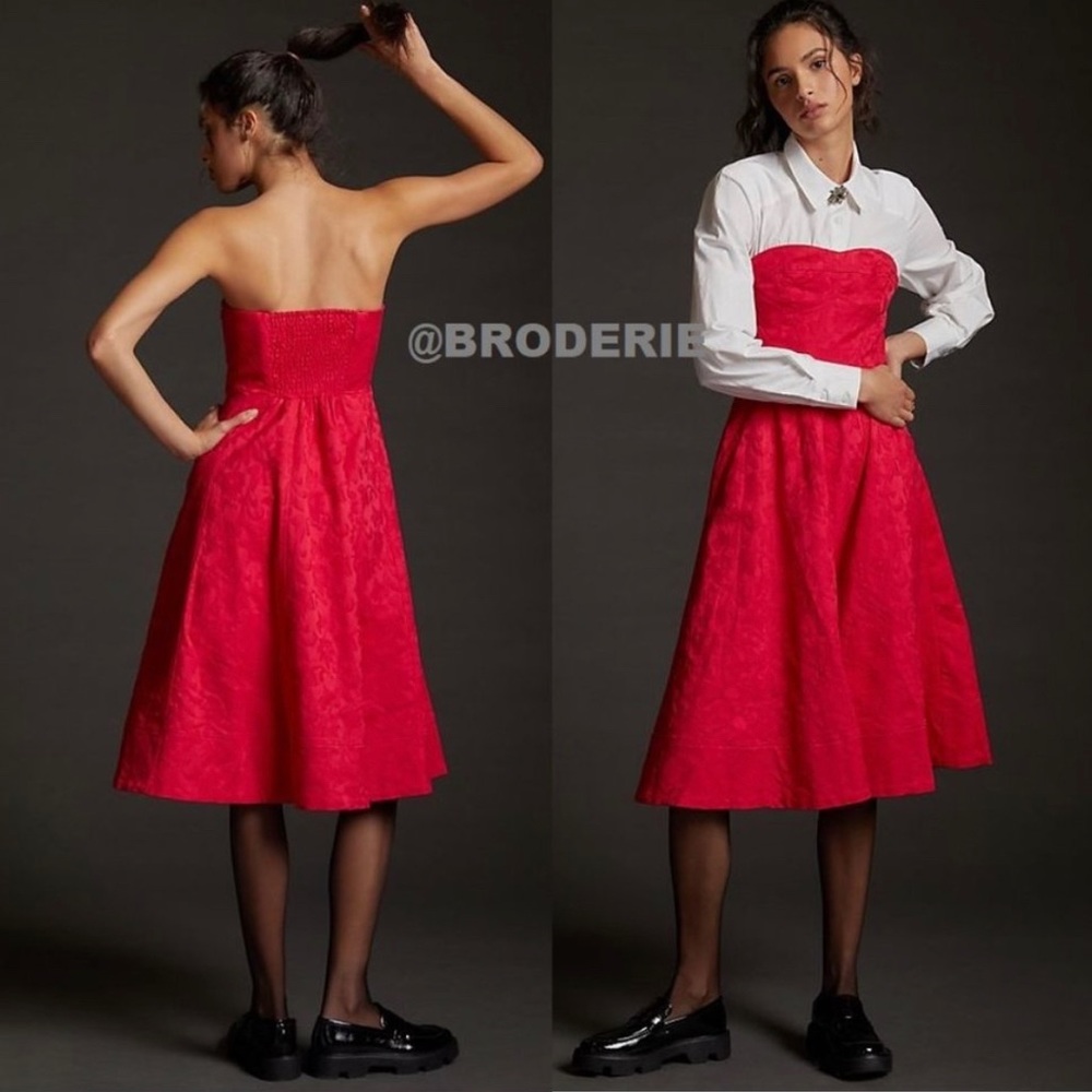 NEW Anthropologie Floral Sweetheart Midi Dress size 12 nwt deep geranium color